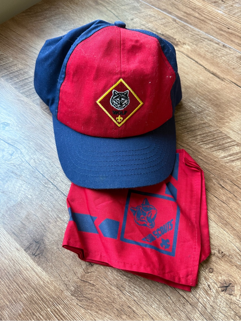 Wolf Cub Scout Red and Navy Kids Hat with Neckerchief